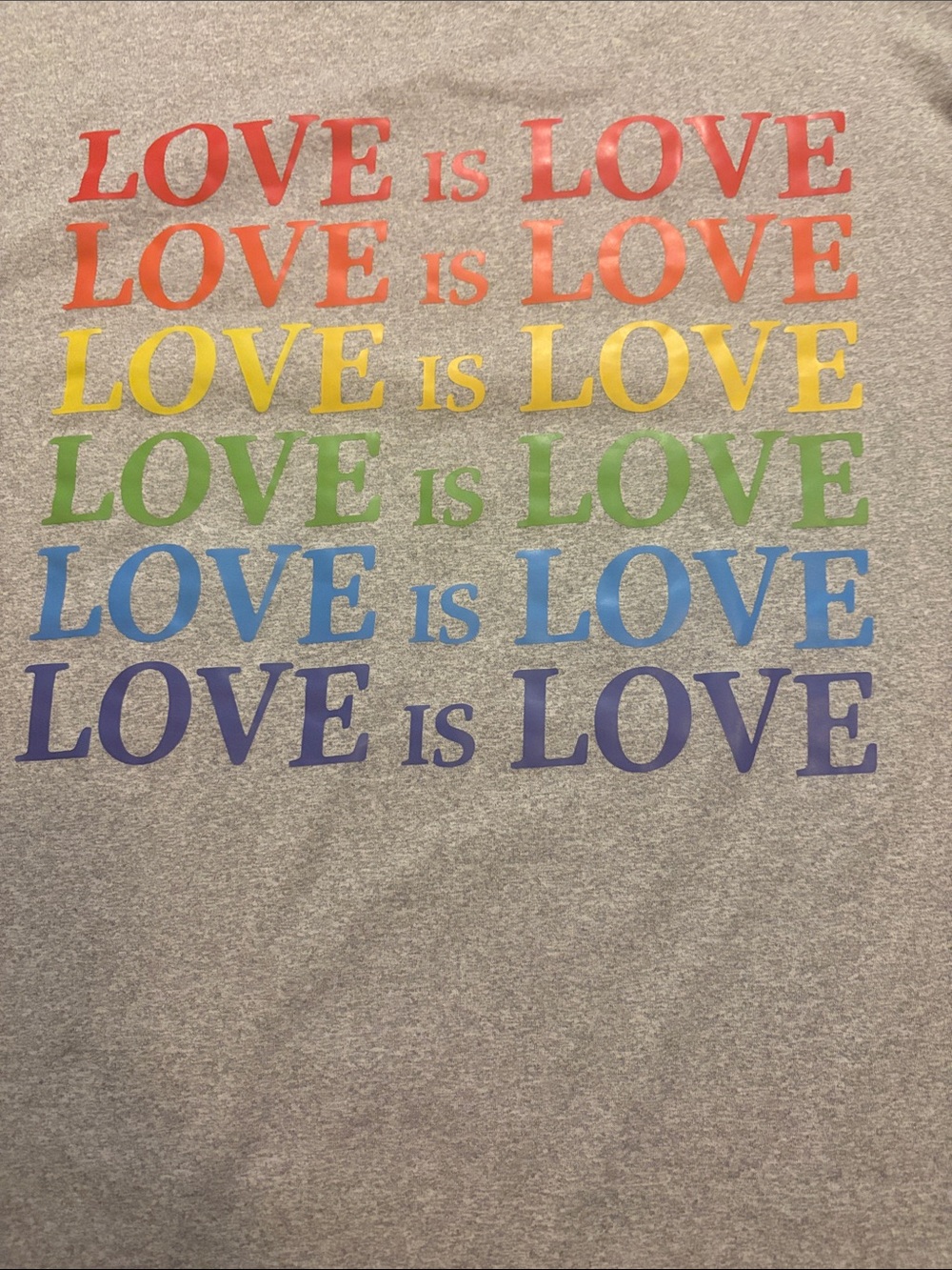 Gray Short-Sleeve Tee with Rainbow "LOVE IS LOVE" Graphic